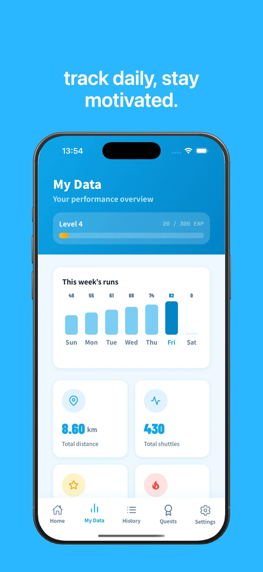 My Data weekly run chart and totals