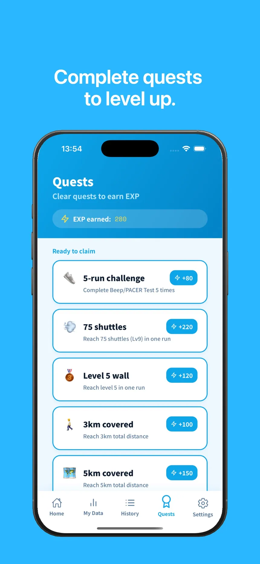 Quests and EXP list for the Beep Test